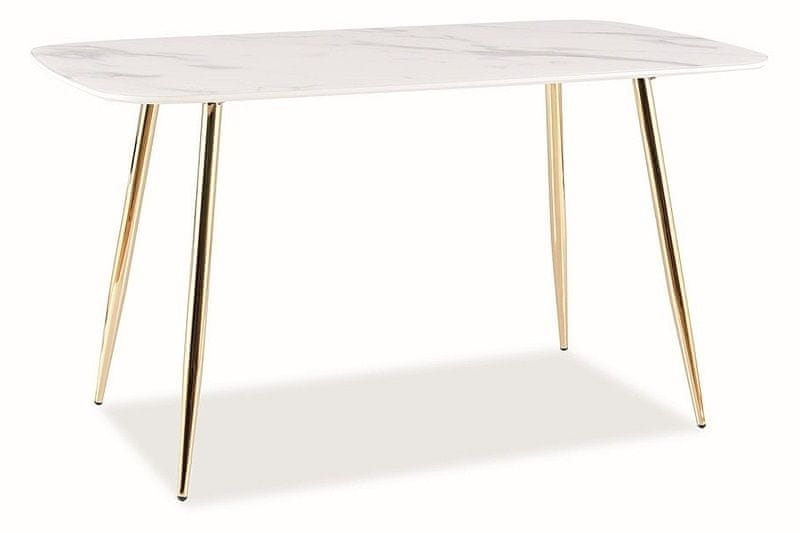 CASARREDO Jedálenský stôl CERES 140x80 mramorované sklo/biela/zlatá